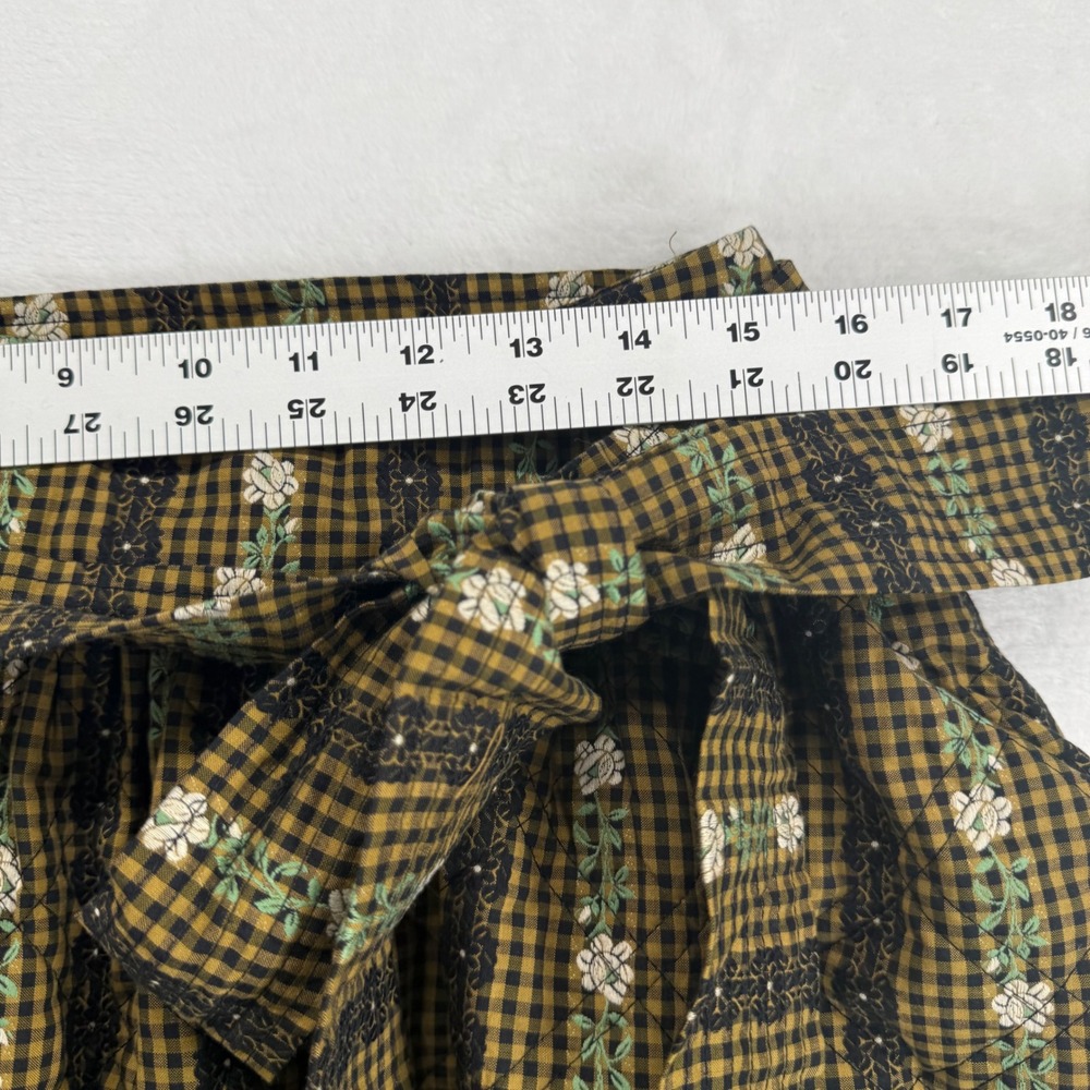 Loeffler Randall XL Skirt Quilted Gingham Floral Stripe Brown Yellow Midi Tie - Picture 4 of 14